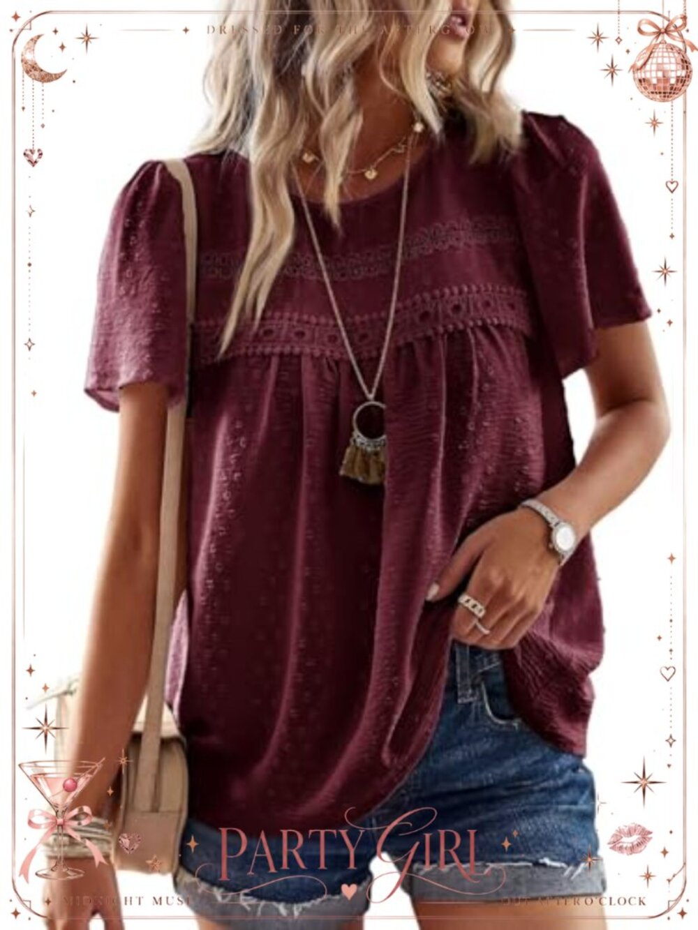 Womens Crochet Lace Boho Blouse Short Sleeve Loose Fit Casual Top